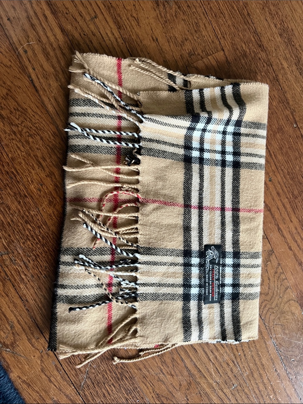 Beige Plaid Men's Scarf with Fringe